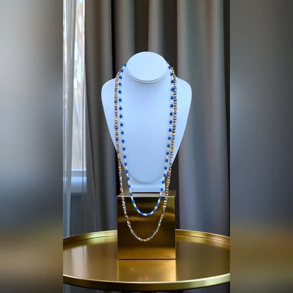 Blue Gemstone White Rice Pearl Gold Purple Peaco Pearl Beaded Necklace Bundle - Picture 4 of 16